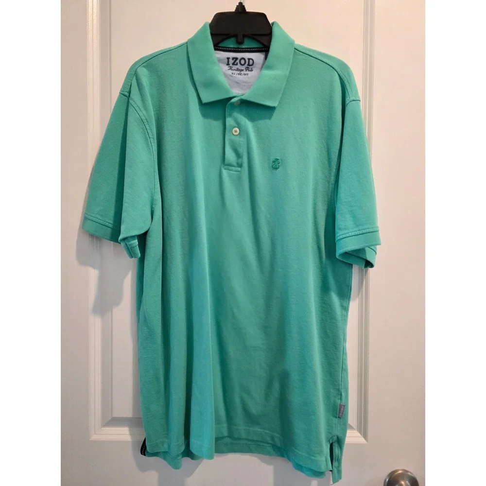 Men's sz XL Izod Heritage Polo‎ Mint Green Short Sleeve 100% Cotton Pique Shirt